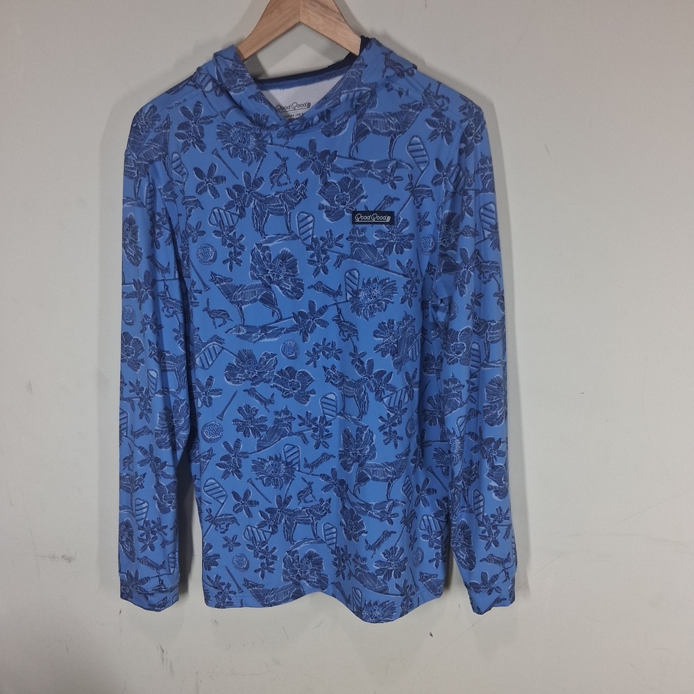 Good Good Golf Mens Blue Floral Animal Performance Hoodie Medium Stretch